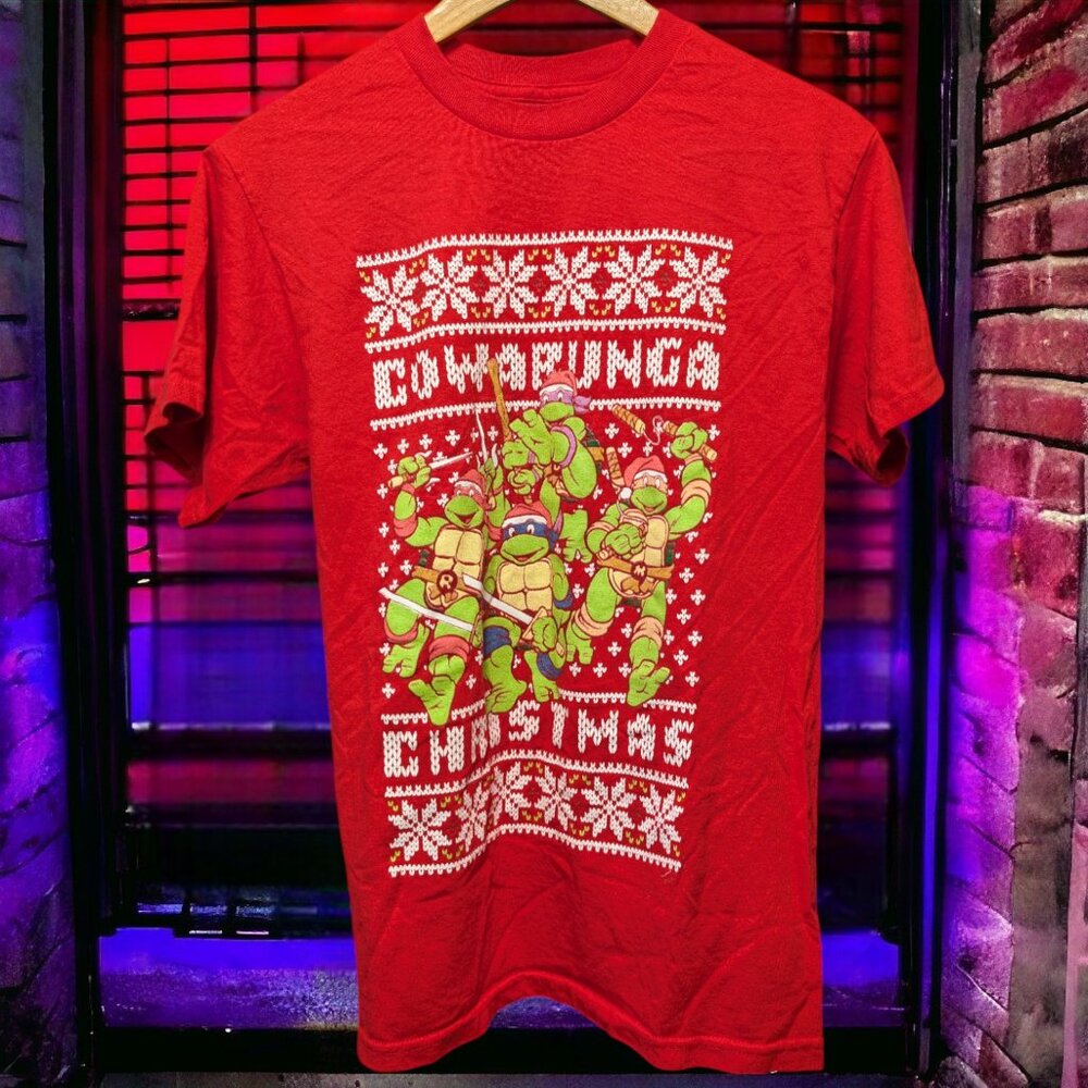 Teenage Mutant Ninja Turtles Cowabunga Christmas X-Mas T-Shirt, Medium
